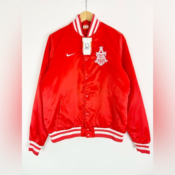 Nike Satin Bomber Jacket Bright Red Athletic Department Embroidered Womens L - Picture 2 of 15